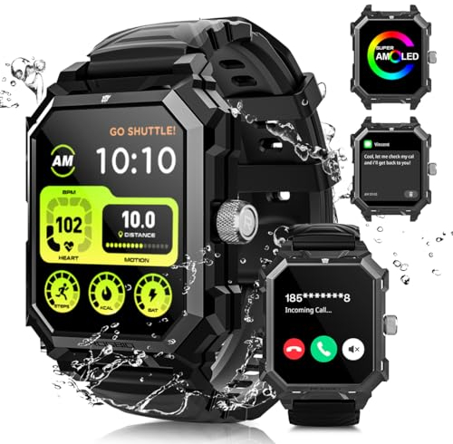 Rogbid Stahl Gear Smartwatch Herren mit Telefonfunktion 680mAH Militär Outdoor IP69 wasserdichte 123 Sportmodi Titan Smart Uhren Fitnessuhr Herzfrequenz Blutdruck Schrittzähler für Android iOS GPS