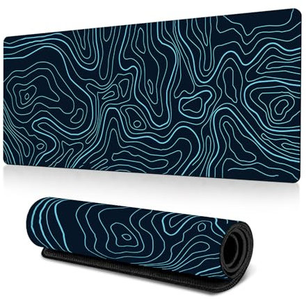 Uwiyo Grand Tapis de Souris Gamer 300 * 800 * 3mm XXL Tapis de Souris Améliore la Précision et la Vitesse Grand Tapis de Table Gamer avec Bords Noir & Blanc (Bleu)