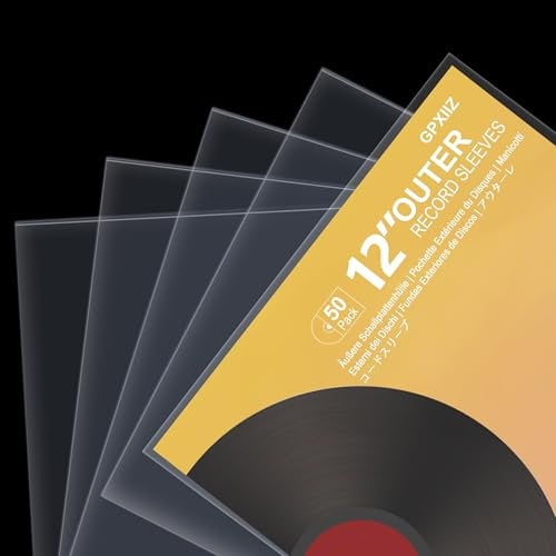 GPXIIZ Schallplatten Hüllen 12 Zoll Außenhüllen, 50 Stück LP Schutzhüllen, Transparent Vinyl Hüllen, 12,75 x 12,75 Schallplattenhüllen, für Single und Doppel LPs