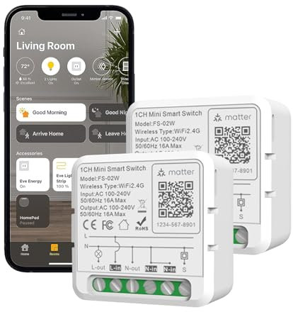 JAOGAUS Homekit - Interruptor inteligente inalámbrico (2 unidades, no requiere concentrador, interruptor de relé inteligente, domótico, compatible con Smart Life/Tuya, Alexa, Google Home, Home