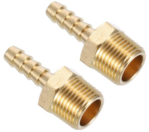 QUARKZMAN Raccordi Portagomma in Ottone 2pz 1/4 Barb x 3/8 Raccordo per Tubo Maschio Ottone NPT per Acqua Combustibile Aria