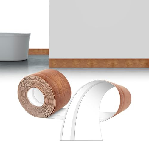 LIHIQIYA Battiscopa Flessibile Autoadesivo Quercia Gialla, 6M Battiscopa in PVC, Battiscopa Bianco, Battiscopa per Cucina Sigillante Impermeabile, Battiscopa Morbido Adesivo per Bagno, 50mmx20mm