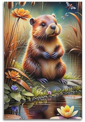 YCGYMX Tier-Poster, Ölgemälde, fokussiert, entspanntes Biber-Poster, dekorative Malerei, Leinwand, Wandposter und Kunstdruck, moderne Familienschlafzimmer-Dekoration, Poster, 20 x 30 cm