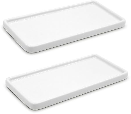 LoeJan 10 & 8 Bathroom Tray, Ceramic Vanity Dish for Counter Kitchen Soap Perfume Candle, Small Organizer Plate for Home Decor Plant