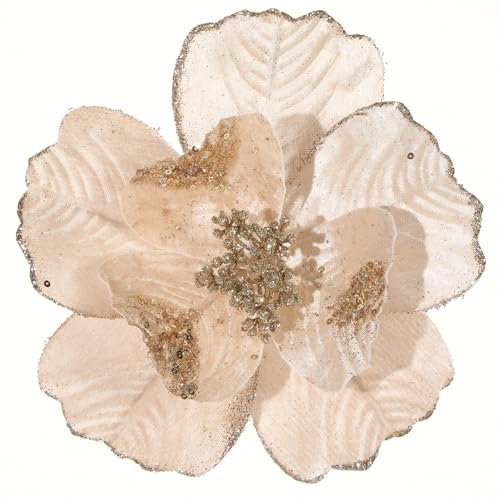 GL-Turelifes Flores de Navidad grandes con purpurina de 8.7 pulgadas, 6 piezas de flores artificiales de Pascua de terciopelo para árbol de Navidad, adornos florales plegables para Navidad, Año Nuevo,