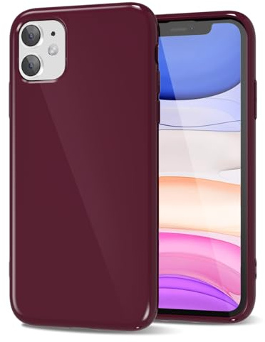 LoeoeL for iPhone 11 Phone Case Liquid Silicone, Cute Girly Thin Ultra Slim Jelly Soft Rubber Gel Protective Glossy Hard Plastic Case, Plain Solid Color Cover for Women Girl, Burgundy Maroon