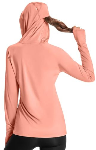 Lot de 1 ou 3 t-shirts de bain à manches courtes et longues pour femme - Protection solaire UPF 50+ - Léger - Séchage rapide - SPF UV, Manches longues à capuche : rose, M