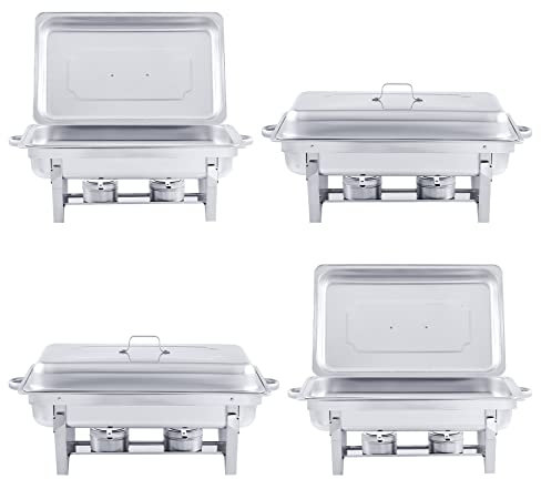 CREWORKS Chafing Dish Food Warmer Stainless Steel Buffet Set 9L Rectangular Warming Container Heat Container for Catering, Buffet and Party(4pack)