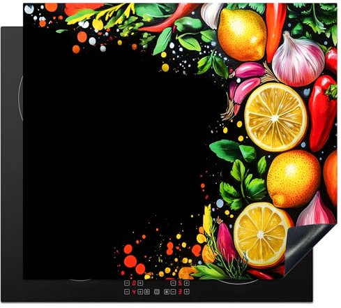 KitchenYeah© Copri Piano Cottura 60x52 cm Coprifornelli Tappetino per Induzione Fornello Tutto per la Cucina Limoni - Pepe - Erbe - Graffiti - Pittura - Astratto
