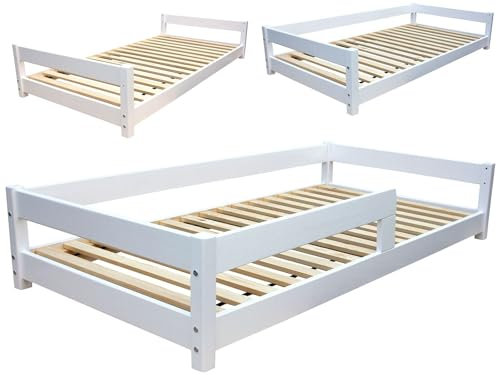 Micoland Kinderbett Jugendbett Kleinkinderbett 80x160 cm weiß mit Rausfallschutz JB