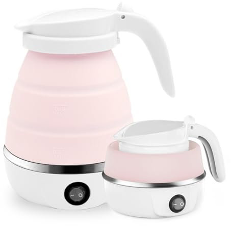 600ML Foldable Electric Kettles,220V Travel Camping Mini Kettle,Portable Mini Kettle Camping Kettle Electric,Small Caravan Kettle Camping Kettle for Outdoor Hiking Bedroom (Pink)