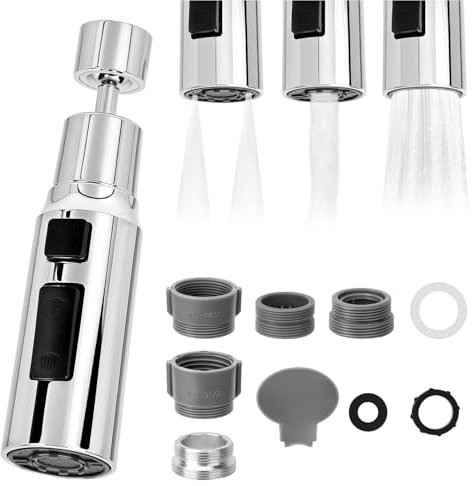 QWORK® Aireador de Grifo, boquilla grifo cocina con salida giratoria de 360°, 3 modos aireador grifo cocina