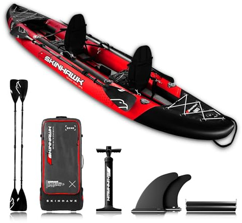 SKINHAWK Exclusiv Rot Kajak Set 380 – Schlauchboot – Kanu - 380 x 96 cm - 2 Personen Kajak
