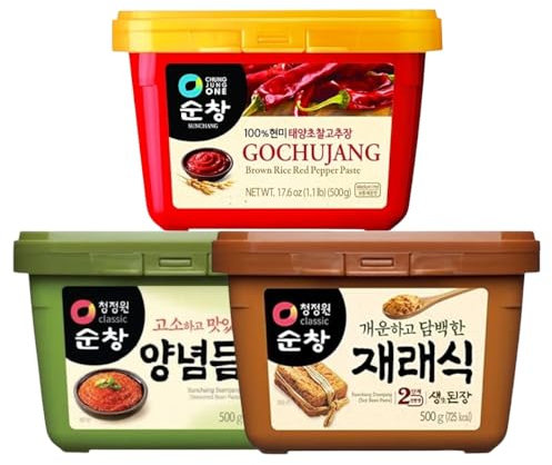 Set di Jjang Coreano – Doenjang, Gochujang, Ssamjang 500g Ciascuno | Paste Fermentate Coreane per BBQ, Zuppe e Marinatura