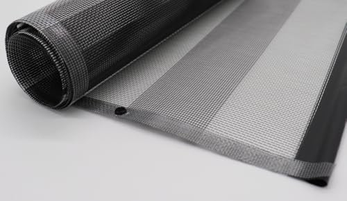 FaiX3.it – Rete di ricambio su misura per zanzariera a rullo, tessuto a righe bianco/nero ad alta visibilità, bordi rinforzati e bottoni antivento, fino a 300×260 cm