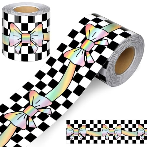 AmazingSpark 65 Feet Checkered Bow Bulletin Board Borders Pastel Border Trims Decoration for Classroom Borders Wavy Rolled Trim DIY Decoration for School Office Home Wall Back to School