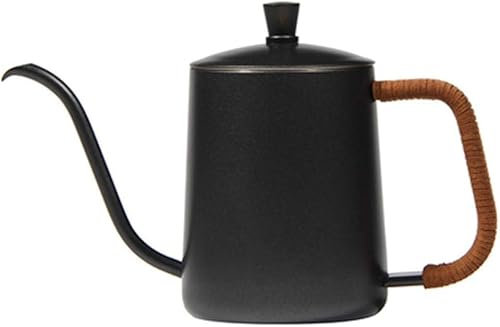 Generisch Wasserkocher, Isolierkanne, Lange Öffnung, feine Öffnung, Kaffeekanne, Edelstahlfilterkanne, Wasserkontrolle, glatt, 600 ml (Farbe: Schwarz)