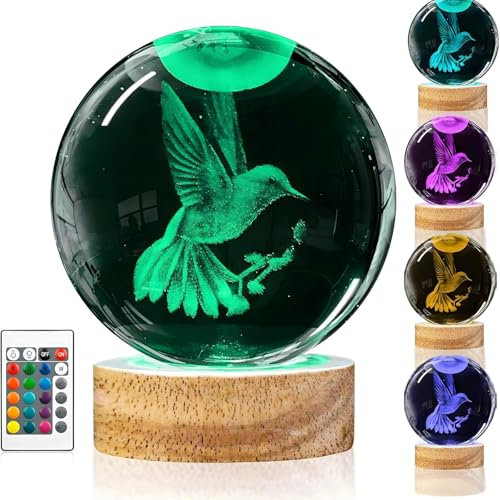 yeeplant Axolotl - Luz nocturna de cristal 3D, lámpara LED de 16 colores con control remoto, base de madera alimentada por USB, grabado láser inspirado en árboles, perfecta para regalos y decoración