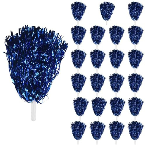 AWAOVV 24 Stück Cheerleading Pom Poms, Metallfolie Pompoms mit Kunststoffgriff, Blau Pompons für Party, Sport, Tanz, Cheer