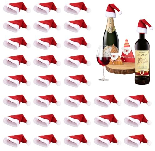 QIZHIQIAMY Mini Weihnachtsmützen Weihnachten Flaschen Deko Klein Weihnachtsmütze für Bestecktasche Flaschenmütze Weihnachten Tischdeko, Puppenhausdekoration und Klein Weihnachtsbaumschmuck