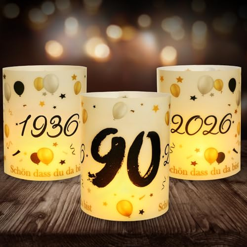 12 Windlicht Tischdeko 90 Geburtstag, Seutgjie 90. Geburtstag Jubiläum Deko Mann Frau 1936-2026 Schwarz Gold für Teelichter oder Kerzen