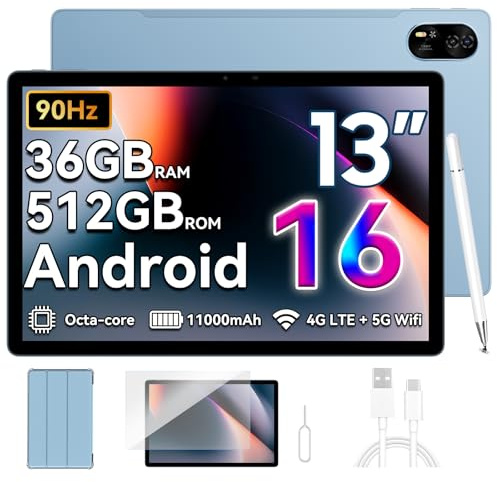 Blackview MEGA 8 Android 16 Tablet 13 Pollici,36GB RAM + 512GB ROM (TF 2TB),Octa Core T620 2.2GHz,50MP+13MP,2K FHD/90Hz,Doppio SIM 4G LTE+5G WiFi Gaming Tablets,11000mAh/18W,Widevine L1/AI/GPS/Pen