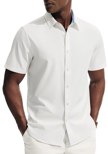 PJ PAUL JONES Mens Short Sleeve Dress Shirts Stretch Non Iron Business Casual Shirts L White