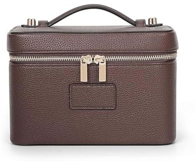 Trousse de Maquillage en Cuir pour Femme - Trousse de Maquillage de Voyage avec Compartiments Amovibles pour Produits de Toilette et Maquillage à Usage Quotidien (Café)