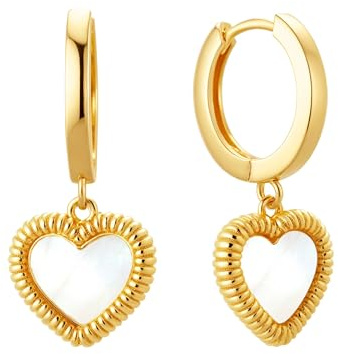 Brandlinger ® Creolen Damen Silber 925. Herz Anhänger 10mm mit Perlmutt 13mm. Ohrringe Damen silber mit 18 Karat Gelb- oder Weißgold, Schmuck für Frauen und Mädchen.