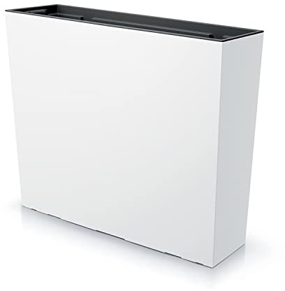 IMJ-Global Urbi Case T - Maceta rectangular para flores, de plástico, 77 x 23,5 x 68,7 cm, para interior y exterior, color blanco, 100 litros, diseño moderno