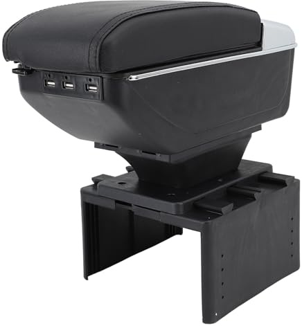 Keenso Boîte D'accoudoir de Console Centrale Avant, étui de Rangement Extensible Universel avec Port de Chargement USB, pour la Plupart des Véhicules Berlines SUV Monospaces (Ligne Noire)