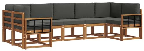 vidaXL Outdoor-Sofagarnitur mit Kissen 7 pcs Natur und Anthrazit, Modernes Outdoor-Sofa-Setn-Sektionalmöbel, Gartenlounge, Möbel aus Akazienholz, Sitzgelegenheiten für den Hinterhof