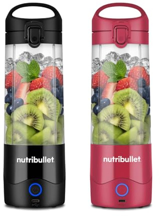 nutribullet Portable Blender 2-Pack in Black & Magenta - Powerful Extractor Blade, 475ml Cup, To-Go Lid, USB-C Charging Cable & User Guide - Delivers 15+ Blending Cycles - Healthy Shakes On The Move
