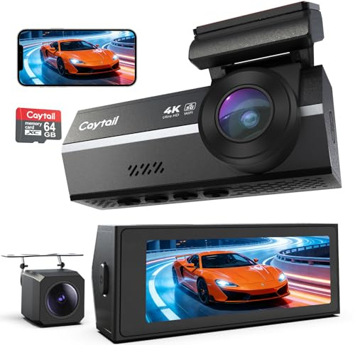 Caytail Dashcam Auto Vorne Hinten 4K+2K mit 64GB Speicherkarte, WLAN Dashcam mit Rückfahrkamera, 24H Parküberwachung, WDR Nachtsicht, 170° Weitwinkel, 3,2 Display, G-Sensor, Loop-Aufnahme