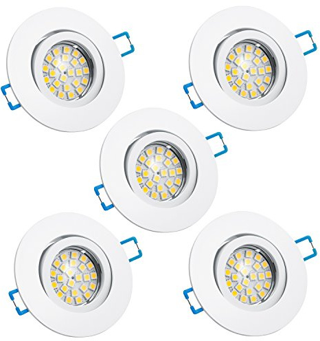LED Einbauleuchten-Set - Rahmen Aluminium weiß schwenkbar / MR16 Fassung/SMD LED / 4W Warmweiß 5 Stück