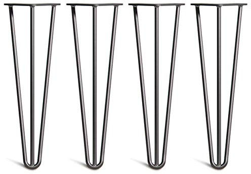 [HLC] 4 x Hairpin Table Legs – Superior Double Weld Steel Construction With Screws, Build Guide & Protector Feet Worth £8 Included! – 10mm Steel [16/40cm,Black]