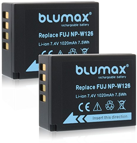 2X Blumax Akku für Fujifilm NP-W126 1020mAh |kompatibel mit Fujifilm X-T3 XT3 X-T1-X-T10-X-Pro1-X-E1-X-E2-X-M1-X-A1-X-A2-X-Pro2-X-ES2-X-A3-FinePix HS50EXR