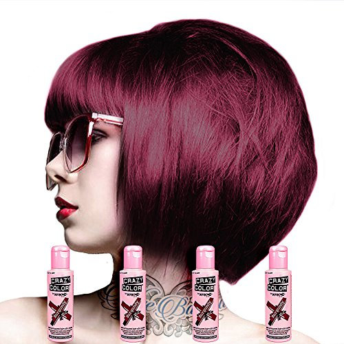 4 x Crazy Color Semi Permanent Hair Colour Dyes by Renbow 100ml Burgundy 61