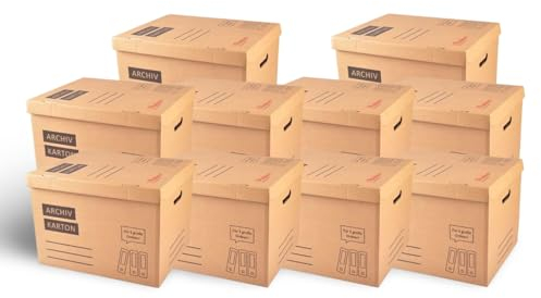 10x Archivkarton Aktenkarton Aktenordner mit Klappdeckel und Boden - für je 5 große A4 Ordner zur Aufbewahrung Organisation Transport Archivschachtel