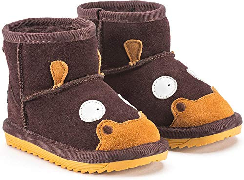 Snugs Boots Kinderstiefel aus Lammfell und Wild-Leder Stiefel für Kinder Jungen und Mädchen Lammfellschuhe, Dunkelbraun, 29