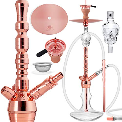 DILAW® Rubin Shisha Edelstahl Copper Black V2A 75cm Hookah Medium | Wasserpfeife Kaminkopf Komplettset Molassefänger mit 3 Anschlüssen Kopfadapter Silikonschlauch Alumundstück Tabakkopf Kaminaufsatz