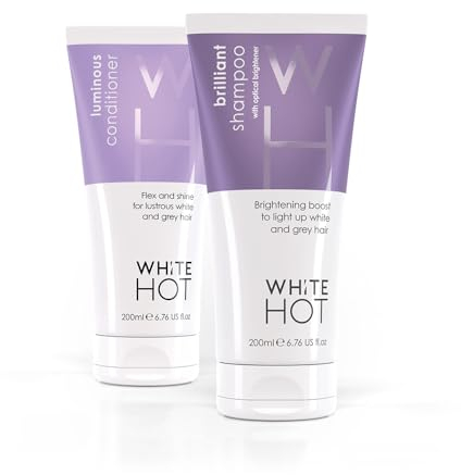 White Hot Brighten Duo: Brilliant Shampoo & Luminous Conditioner 200ml, illumina i capelli bianchi e grigi, bandisce i toni ottonati, shampoo viola