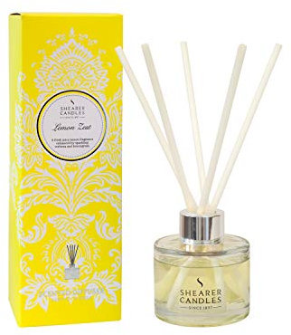 Shearer Candles - Candela profumata al Limone, profumata, diffusore di Oli Essenziali, Giallo, Argento, Bianco, 100 ml