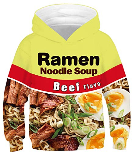 Ocean Plus Jungen Kapuzenpullover Bunt Teens Hoodie Kinder Langarm Pulli mit Kapuzen Sweatshirt Unisex Pullover (L (Körpergröße: 145-150cm), Rindfleisch Ramen)