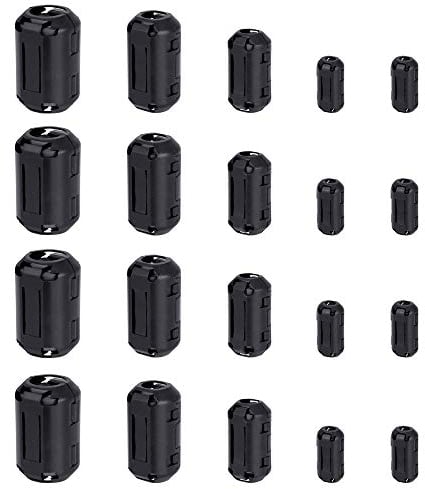 KBNIAN Set di 20 PZ Anello Ferrite Magnetico Magnetico Peel Core Nichel-Zinco Ferrite Diametro Interno 3 mm, 5 mm, 7 mm, 9 mm, 13 mm, Filtro RFI EMI per USB Audio Video Rete Radio Cavo