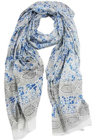 Freak Scene Baumwolltuch - Pareo - Sarong - Indisches Muster 01 - weiß-blau