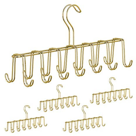 5 x Gürtelhalter, Krawattenhalter aus Metall, platzsparend, je 14 Haken, Krawatten & Gürtel, Kleiderschrank, Gold