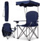 COSTWAY Chaise de Camping Pliante en PVC avec Porte-gobelet, Pare-Soleil, Sac de Transport,Accoudoirs Rembourré Portable 120 KG pour Randonnée, Plage, Pêche (Bleu)