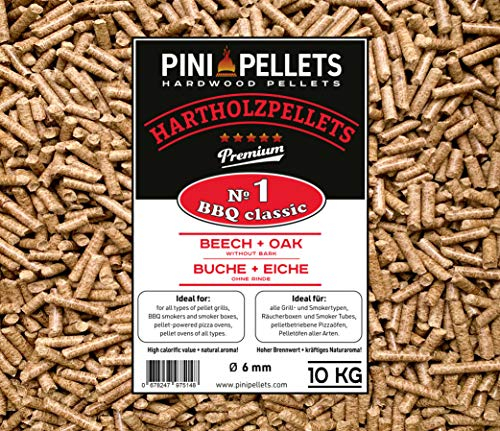 PINI Pellets de Bois Dur №1 BBQ Classic 10 Kg Grill Pellets pour Griller, Faire Fumer, également pour Les Fours à Pizza à granulés