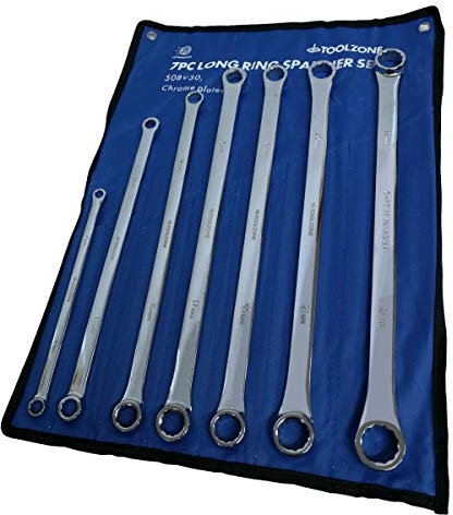 Extra Long Ring Spanner Set Double Ended Aviation Wrench Set 7Pc 8-24mm Chrome